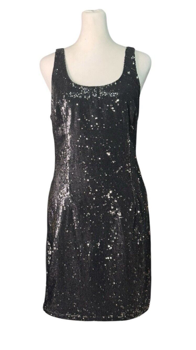 Silence + Noise Anthropologie Black Sequin Mini Dress Formal Cocktail Glam Sz 8